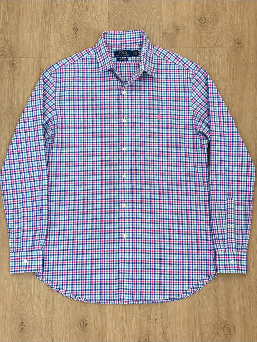 Polo by Ralph Lauren Pink, Blue & White Plaid Long-Sleeve Button-Down Shirt